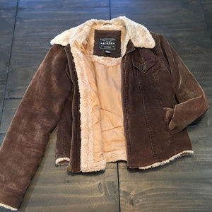 Retro Brown Corduroy and Faux Fur Jacket